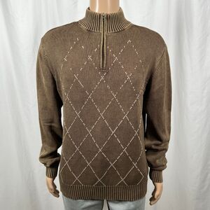 Buckle BKE Men's Large Brown Argyle Stitch 1/4 Zip Mock Neck Pullover Sweater